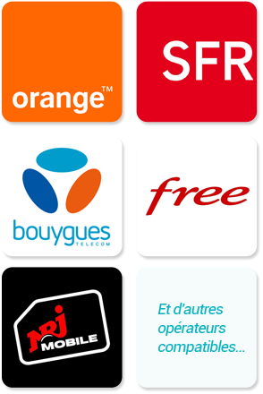 Operator logos: Orange, SFR, Bouygues, Free, NRJ Mobile